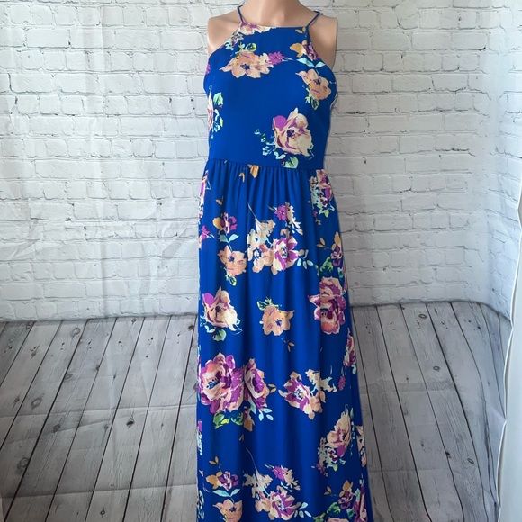 Brigitte Bailey Dresses & Skirts - Brigitte Bailey Blue & Purple floral long sleeveless dress size S